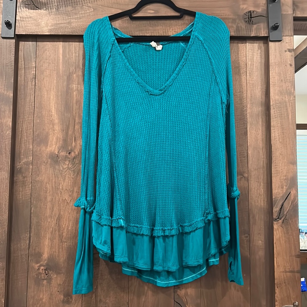 We the Free teal green long sleeve shirt